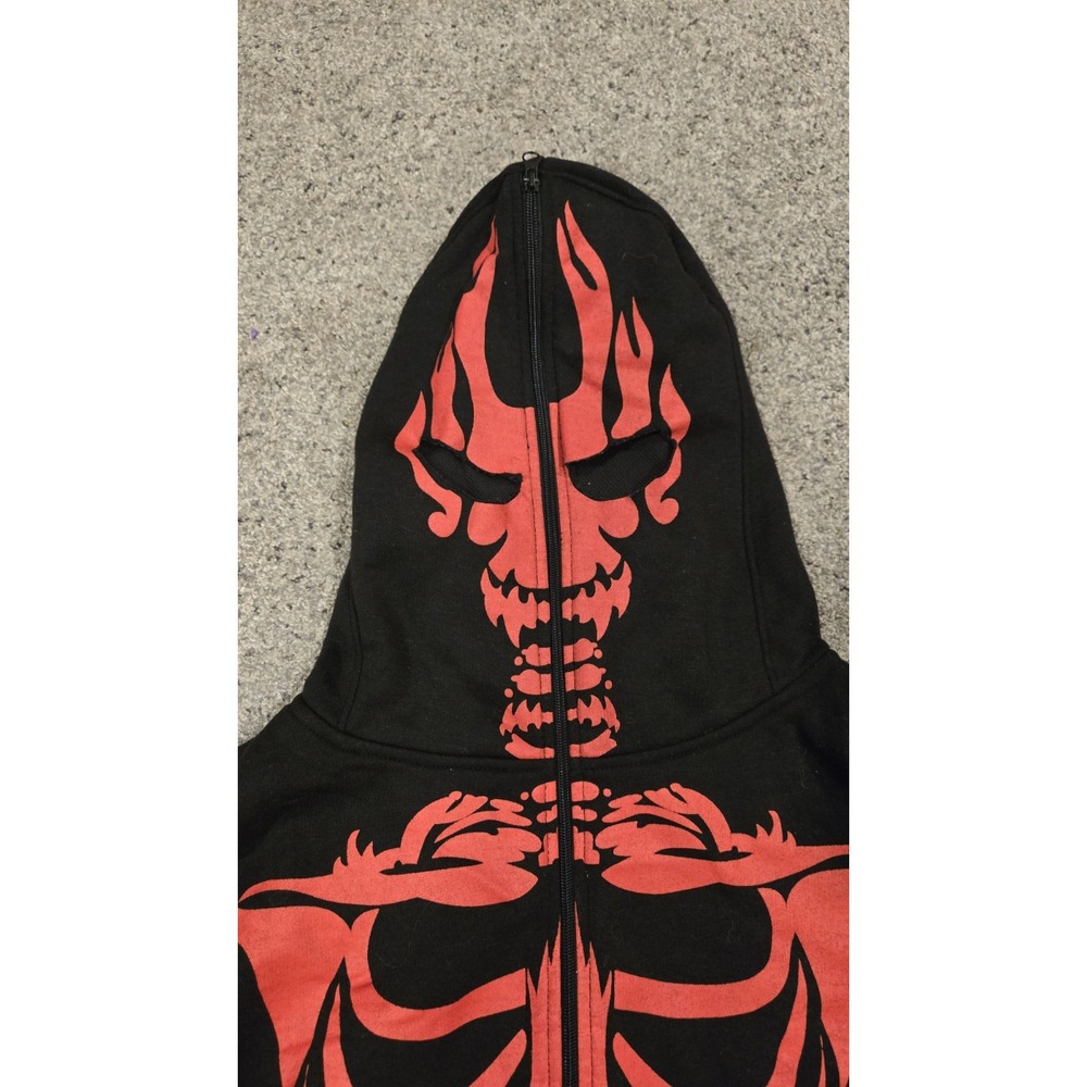 Skyline Wears Skeleton Hoodie Large Black Red Full Zip Skull Mask Halloween